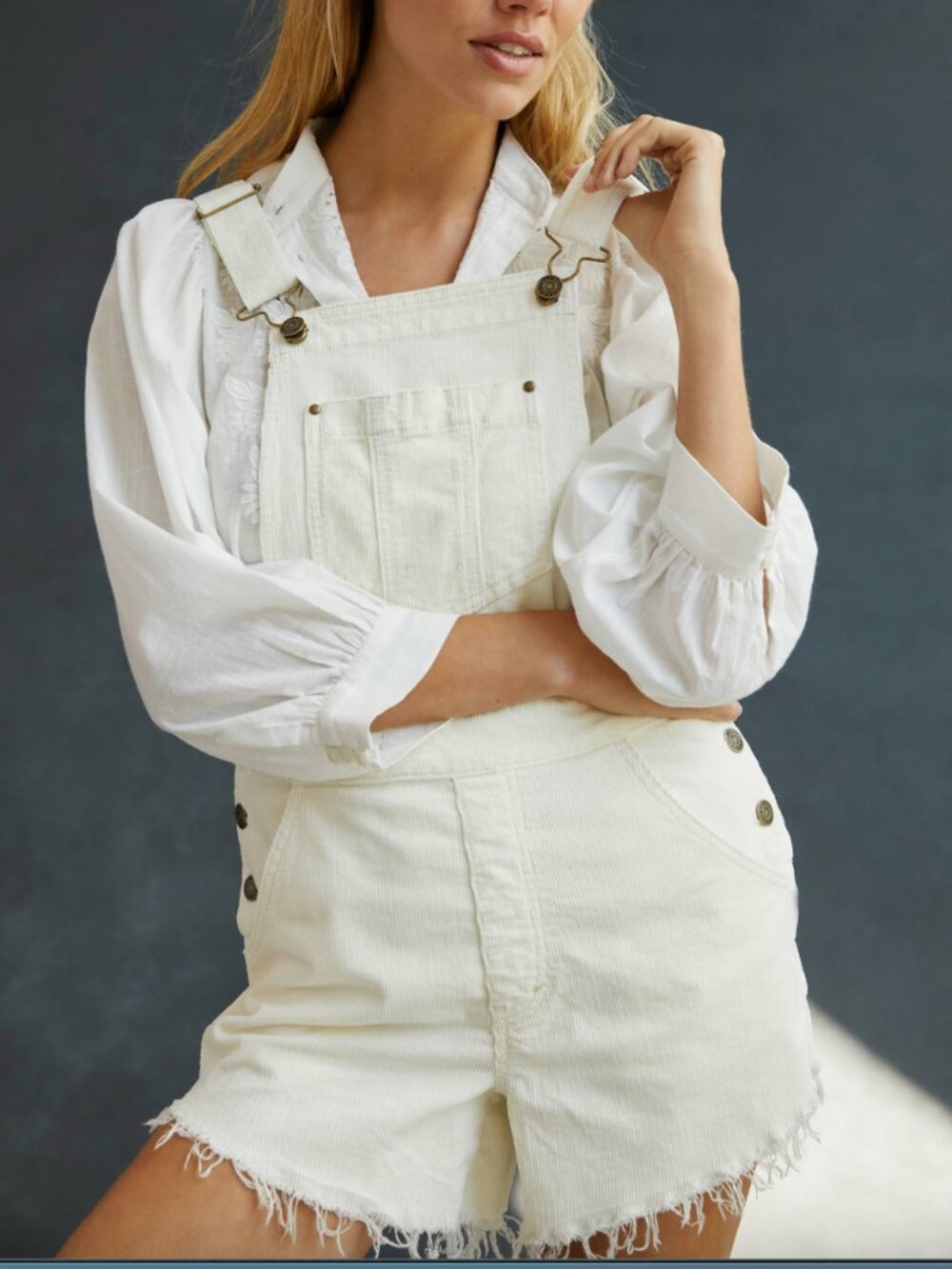 Pilcro Anthropologie Light Cream Corduroy Short Overalls Shortalls Size 27 NWT